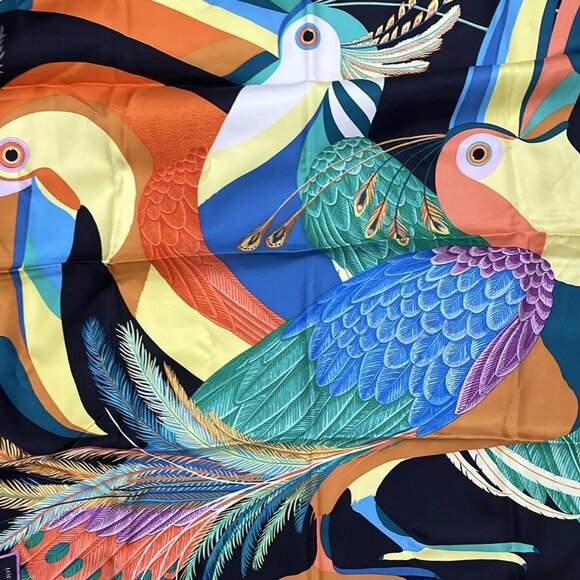 HERMES Carre 90 Black Multicolor Scarf 529-071225 - Picture 3 of 6
